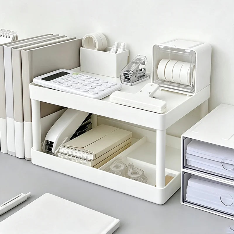 Versatile Double Layer Desktop Storage Rack Plastic Organizer for Bedroom Office Cosmetics Student Dormitory Small Items