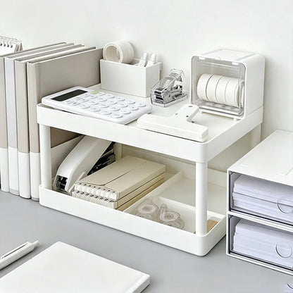 Versatile Double Layer Desktop Storage Rack Plastic Organizer for Bedroom Office Cosmetics Student Dormitory Small Items