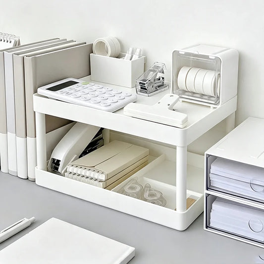 Versatile Double Layer Desktop Storage Rack Plastic Organizer for Bedroom Office Cosmetics Student Dormitory Small Items