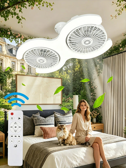 Double Head E27 Ceiling Fan Light with Remote Control Adjustable Angle and Silent Design Suitable for Bedrooms and Living Rooms