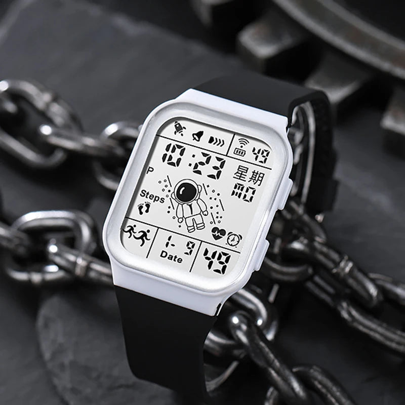 Fashion Digital Watch for Men Women Kids Spaceman Sweaterproof Sport Watches Multifunction Clock Student Electronic Wristwatch