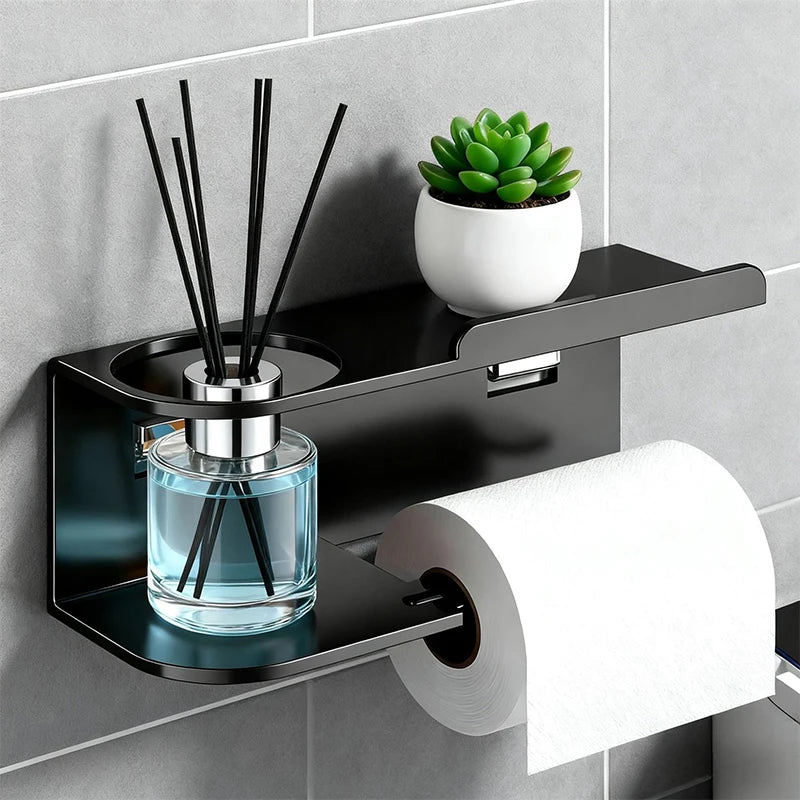 Self Adhesive Toilet Paper Holder Wall Mounted Kitchen Towel Rack Storage Organizer Bathroom Accessories No Drill Wall Storage