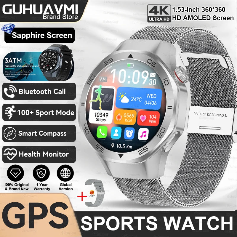2026New Luxury Mens GPS Motion Smart Watch Military Wristwatch Waterproof Compass Altimeter Man Electron Sports Business Watches