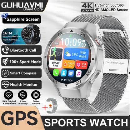 2026New Luxury Mens GPS Motion Smart Watch Military Wristwatch Waterproof Compass Altimeter Man Electron Sports Business Watches