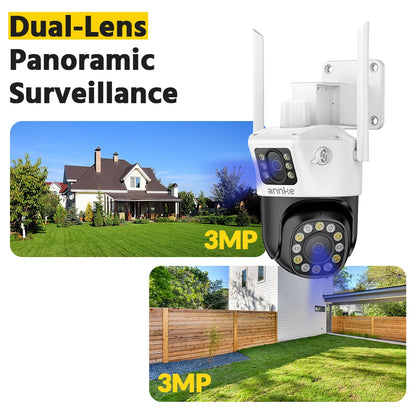 ANNKE 3+3MP Dual-Lens PT Security Camera Wireless WiFi Outdoor IP Camera with Two-Way Audio Human Detection, Auto Tracking, Dual-Color Night Vision, Red & Blue Light Alarm, IP66 Waterproof