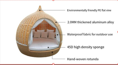 Rattan  Bed Sofa Patio Lazy Round Daybed Furniture For Garden Backyard Swimming Pool Outdoor Rattan Wicker Sun Loungers