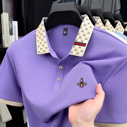 Personality letter jacquard lapel short sleeve T-shirt men high-end brand Little Bee embroidery fashion trend summer polo shirt