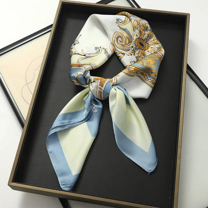 60Colors Luxury Scarf Women 70*70Cm Silk Feel Square Hair Wrapping Foulard Satin Shawl Big Size Head Bandana Hijab Handkerchief