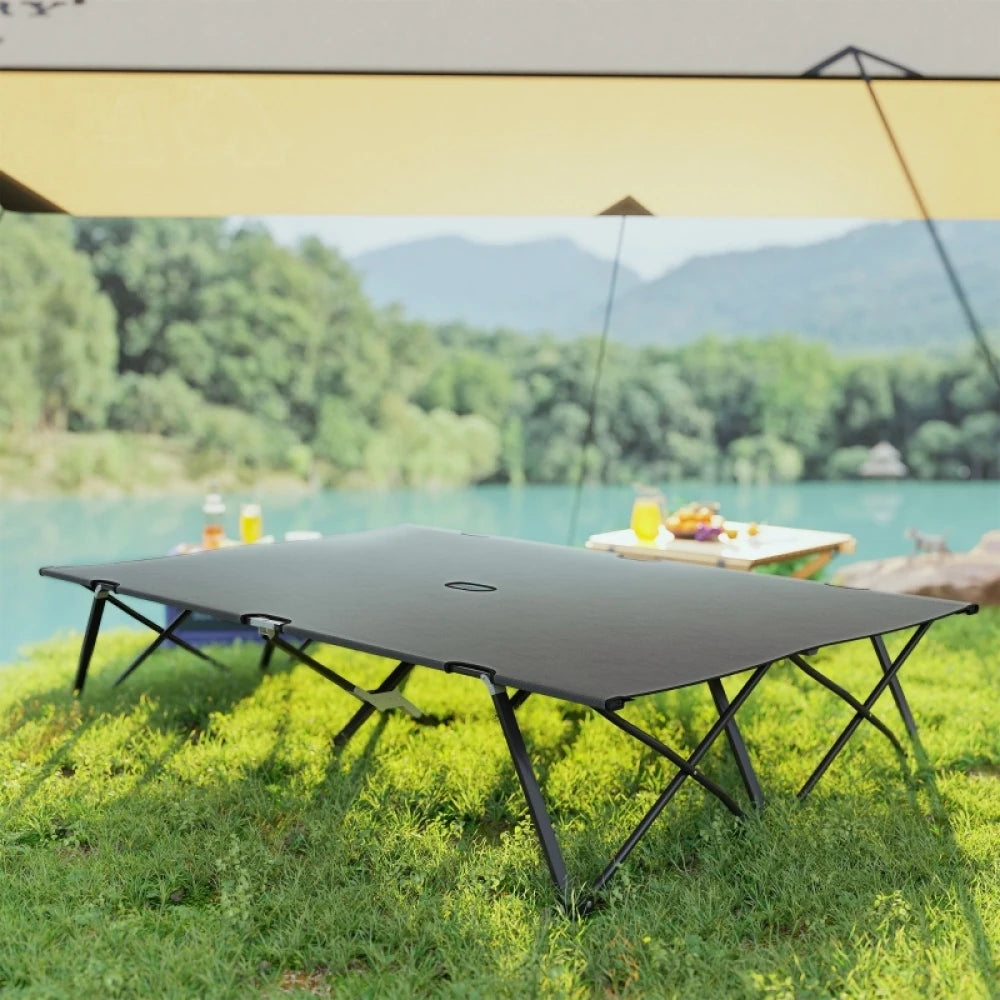 Outsunny Double Camping Cot Bed with Carry Bag, Foldable Heavy Duty Sleeping Cot for Two Adults, Portable Outdoor Travel Bed with Steel Frame, Charcoal Grey