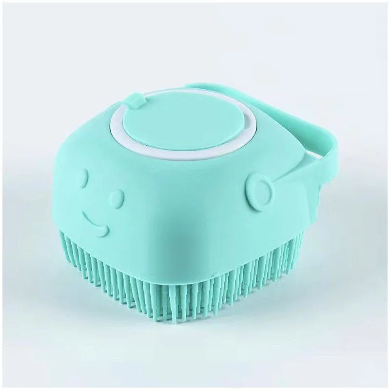Pet Bath Brush 2-in-1 Silicone Dog Cat Grooming Brush with Shampoo Dispenser, Massage Tool for Puppy Kitten Bathing