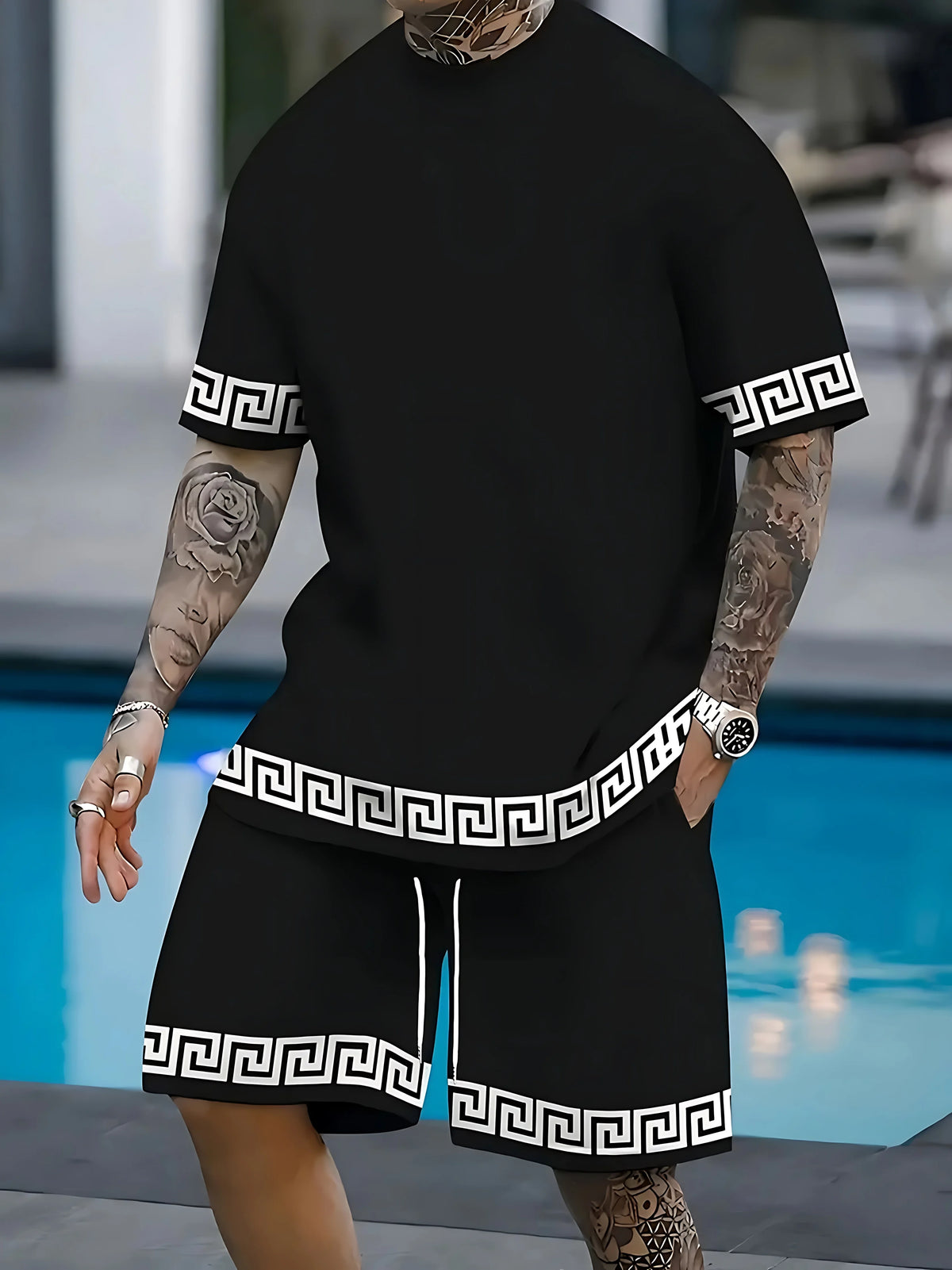 2026 Summer New Men's Short-Sleeved Set with 3D Stripes Pattern Print - Street Casual Fashion Comfortable and Soft