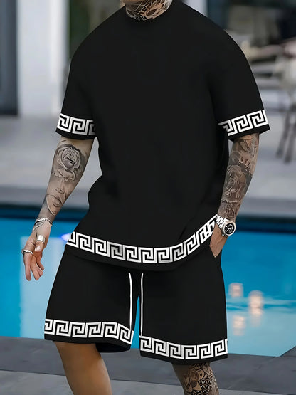 2026 Summer New Men's Short-Sleeved Set with 3D Stripes Pattern Print - Street Casual Fashion Comfortable and Soft