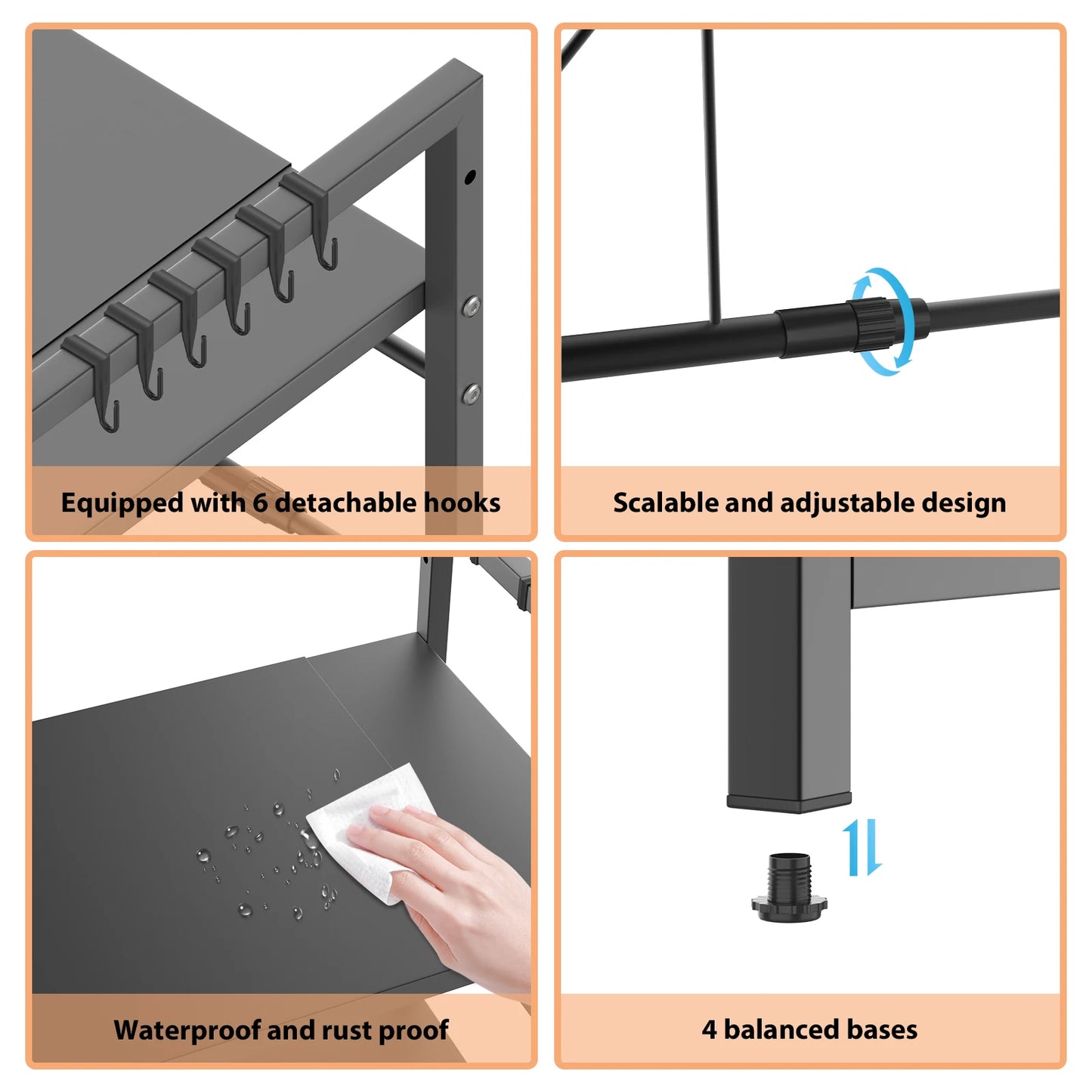 Expandable Microwave Shelf, 1 or 2 Tier Microwave oven Rack Stand Storage Holder Kitchen Corner Shelf Desktop Printer Shelf Rack