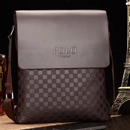 New Men's Single Shoulder Crossbody Bag with Trendy Checkerboard Pattern Embossed Casual Business Bag with Diamond Pattern