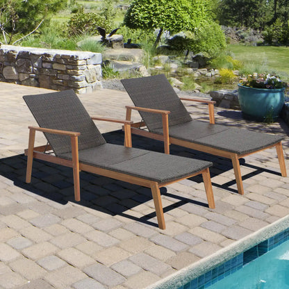 GOFLAME Patio Chaise Lounge Chair Outdoor Rattan Recliner-Mix Brown