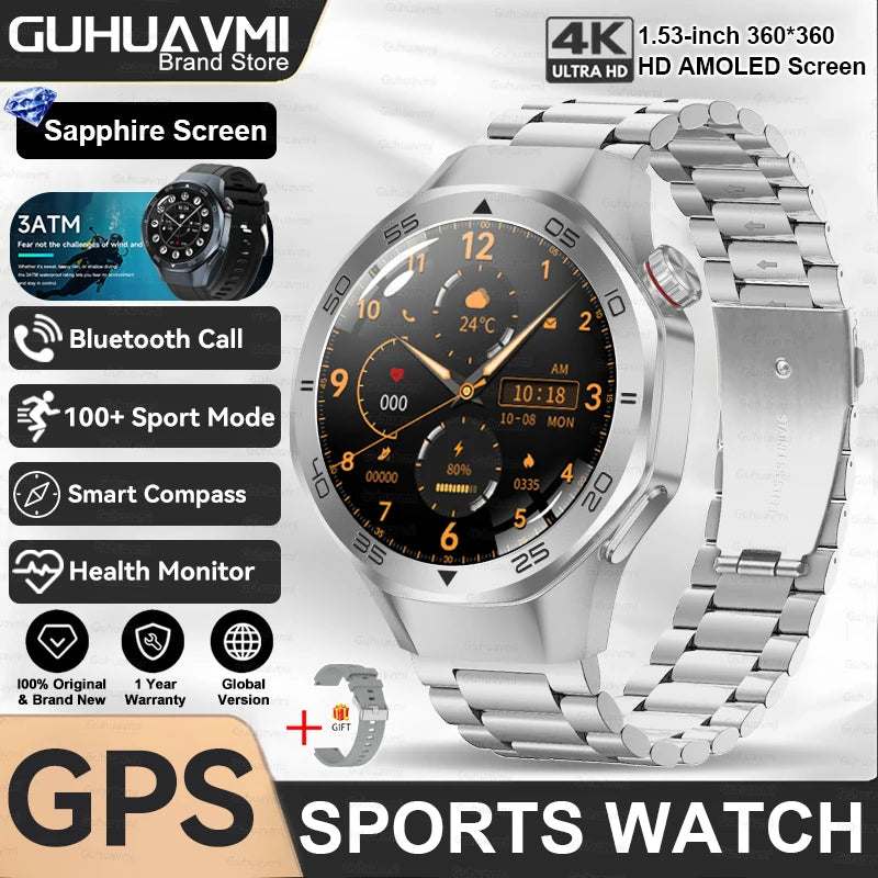 2026New Luxury Mens GPS Motion Smart Watch Military Wristwatch Waterproof Compass Altimeter Man Electron Sports Business Watches