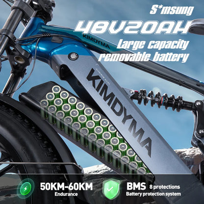 KIMDYMA K03 3000W Dual Motor Electric Bike for Adults, 48V Lithium Battery 26" Fat Tyre All-Terrain E-bike with Hydraulic Brakes