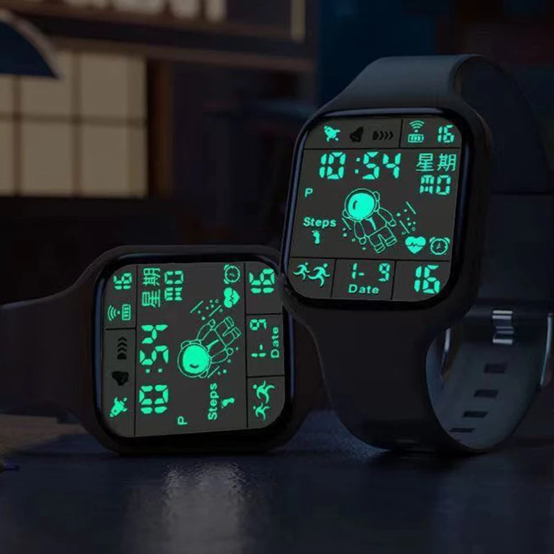 Fashion Digital Watch for Men Women Kids Spaceman Sweaterproof Sport Watches Multifunction Clock Student Electronic Wristwatch