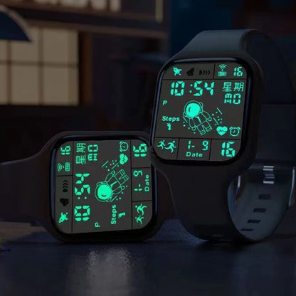Fashion Digital Watch for Men Women Kids Spaceman Sweaterproof Sport Watches Multifunction Clock Student Electronic Wristwatch