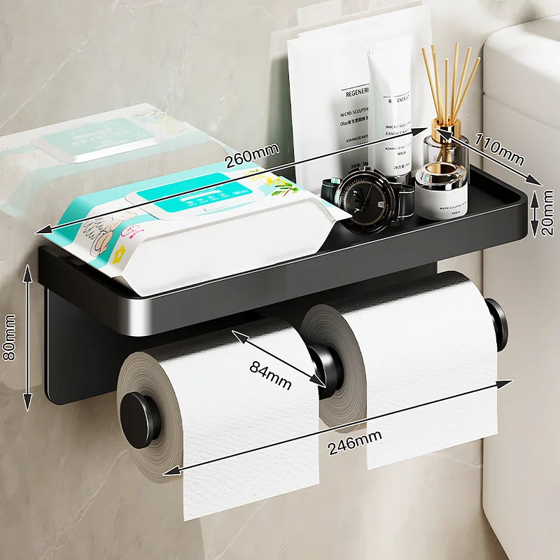 Aluminum alloy Toilet paper holder Toilet Paper Holder Wall-Mounted WC Paper Phone Holder Shelf Towel Roll shelf Accessories