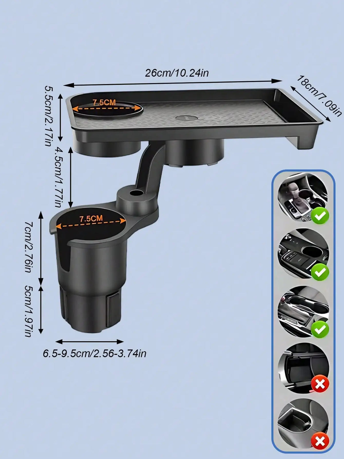 2-in-1 Car Cup Holder Tray – 360° Rotatable Tabletop, with Stable Base & Phone Slot, Durable Interior Accessory