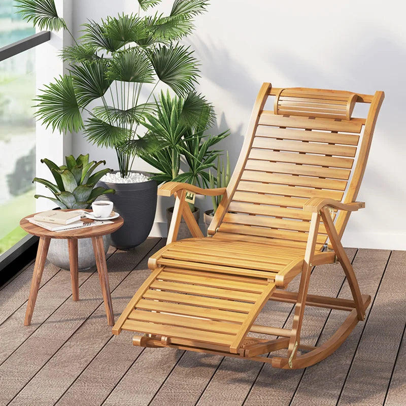 Portable bamboo rocking chair foldable lounge chair outdoor terrace garden leisure rocking chair lunch break lounge chair
