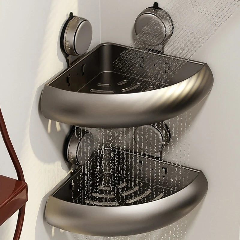 Wall-Mounted Suction Cup Bathroom Corner Storage Shelf – No-Drill Triangle Organizer Rack for Shower, Toilet & Washstand