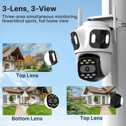 Three Lens PTZ IP Camera Outdoor HD Three Screen WiFi Security Camera Auto Tracking Dual Len Wirelss CCTV Camera iCsee