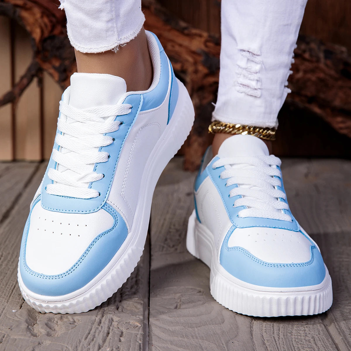 ZERJER Unisex Sneakers, New Arrival Large Size Classic Retro Men's Sports Skate Shoes, White Thick-Soled Tennis Shoes, Solid Col