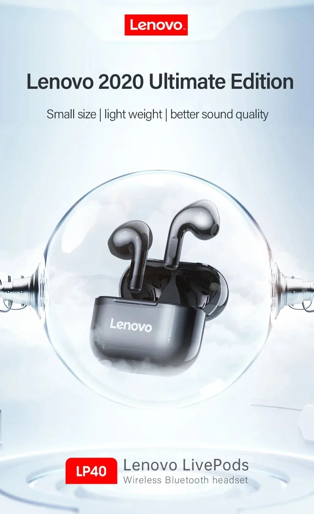 New LP40 NEW Bluetooth V5.0 Earphones Anti-sweat Lightweight Headphones Compatible With Smart Phone Laptop Computer Earbuds