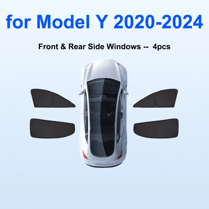 Sun Shade for Tesla Model Y Juniper 2025-2020 Car Windshield Sunshade Cover Front Side Window Privacy Blind Shading for Camping