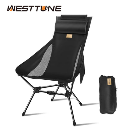 WESTTUNE Lightweight Folding High Back Camping Chair with Head Support Portable Compact Outdoor Travel Picnic Beach Longue Chair