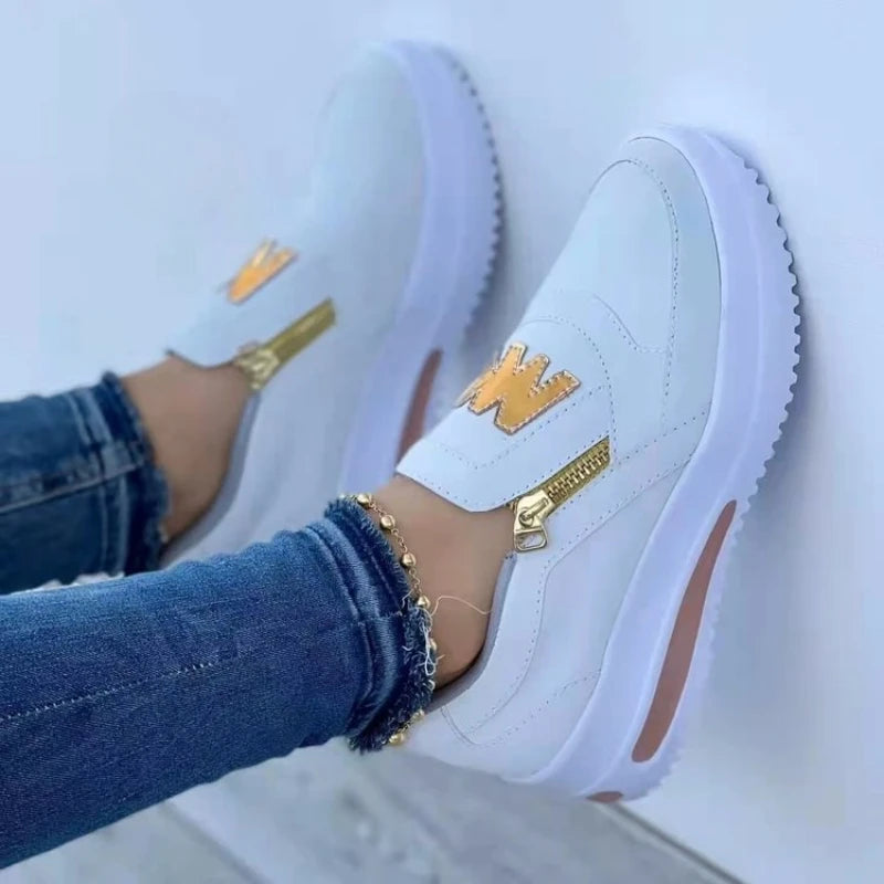 Women's Sneakers Platform Shoes Side Zipper M Printed Women Vulcanized Shoes Lightweight Casual Shoe Plus Size 43 Women Shoes