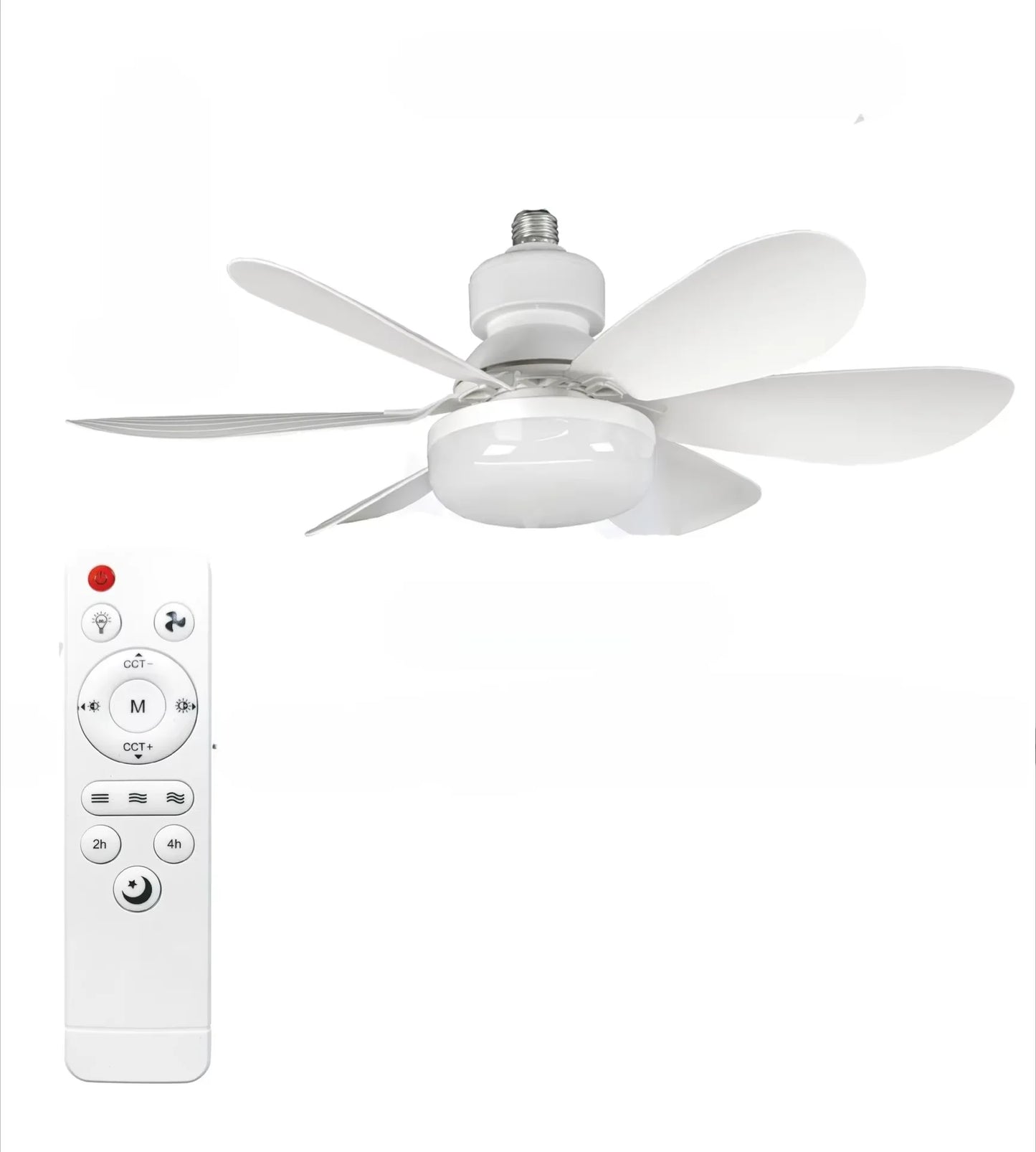 Cordless Light Socket Fan for Kitchen Bedroom Small Room LED Socket Fan Light with Remote Small Ceiling Fan with Light