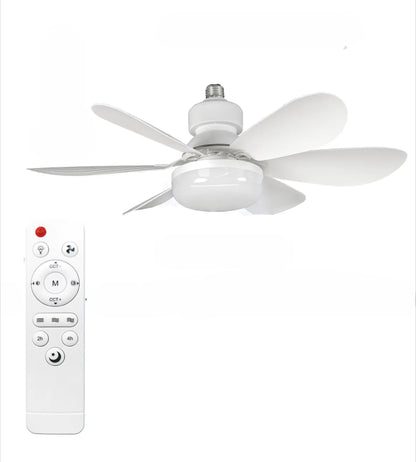 Cordless Light Socket Fan for Kitchen Bedroom Small Room LED Socket Fan Light with Remote Small Ceiling Fan with Light