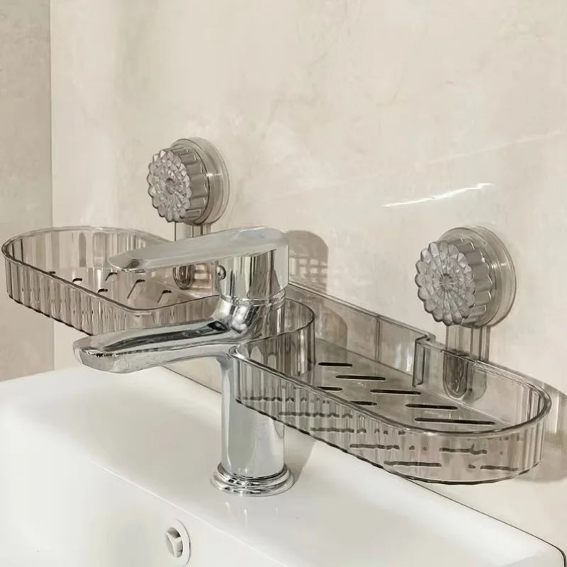 1-Piece Suction Cup Washbasin Storage Rack for Bathroom, Toilet, Mirror Front, Faucet, High Aesthetic Value, No-Drill Wall-Mounted, Universal, Available in Two Colors