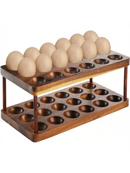Real Wood Double Layer Egg Tray Kitchen Desktop Storage Rack Household Organizer Display Shelf Multi-Purpose Storage Solution