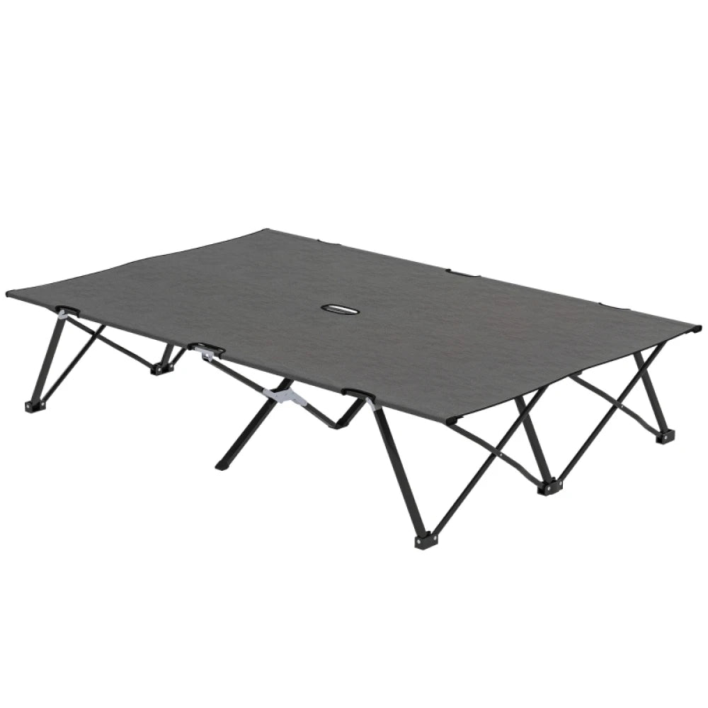 Outsunny Double Camping Cot Bed with Carry Bag, Foldable Heavy Duty Sleeping Cot for Two Adults, Portable Outdoor Travel Bed with Steel Frame, Charcoal Grey