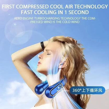 Hanging neck style leafless portable USB charging air cooler comes with 5-speed adjustment and LED display