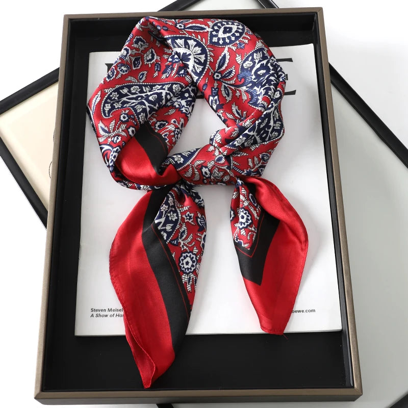 60Colors Luxury Scarf Women 70*70Cm Silk Feel Square Hair Wrapping Foulard Satin Shawl Big Size Head Bandana Hijab Handkerchief