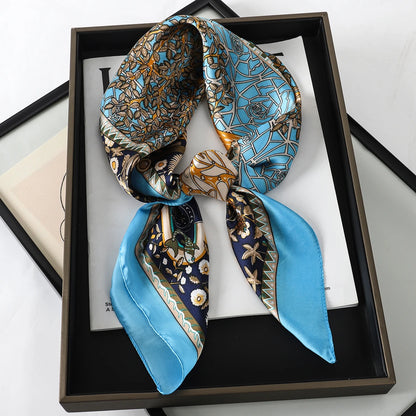 60Colors Luxury Scarf Women 70*70Cm Silk Feel Square Hair Wrapping Foulard Satin Shawl Big Size Head Bandana Hijab Handkerchief