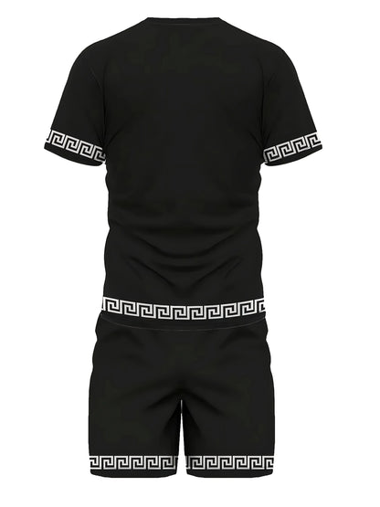 2026 Summer New Men's Short-Sleeved Set with 3D Stripes Pattern Print - Street Casual Fashion Comfortable and Soft
