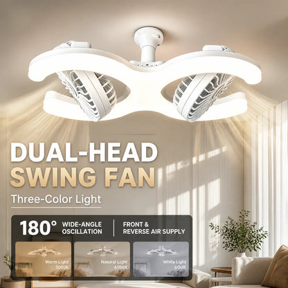 Double Head E27 Ceiling Fan Light with Remote Control Adjustable Angle and Silent Design Suitable for Bedrooms and Living Rooms