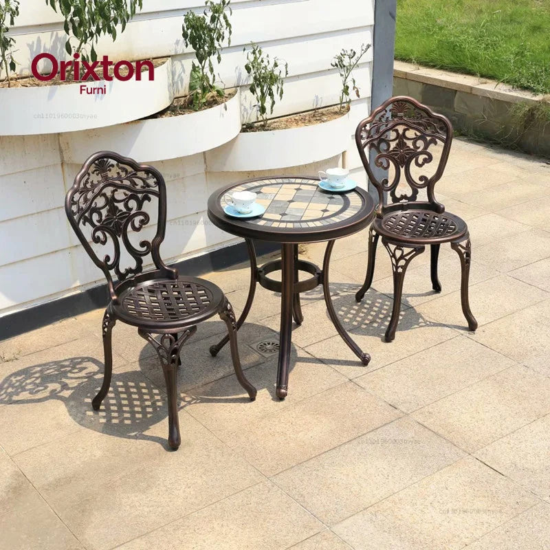 Outdoor Cast Aluminum Tables And Chairs Courtyard Garden Hotel Urniture Terrace Combination leisure Metal Round Patio Table