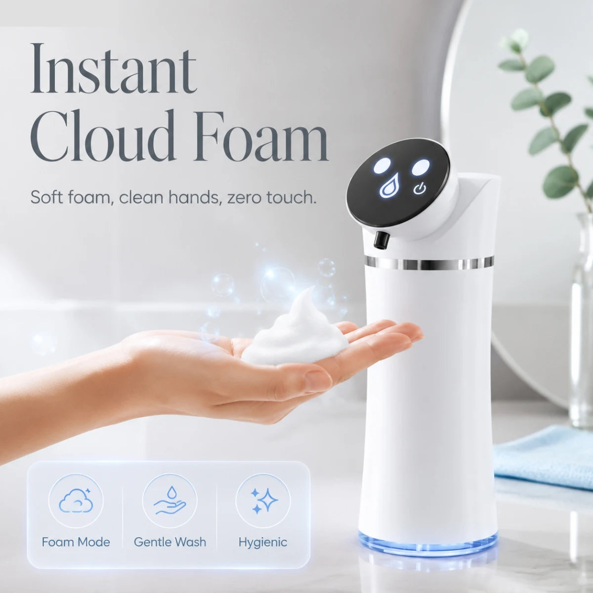 USB 3-speed adjustable rechargeable infrared automatic foaming hand sanitizer dispenser, touchless, suitable for bathroom and ki