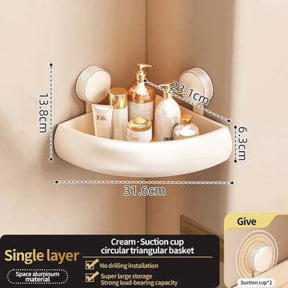 Wall-Mounted Suction Cup Bathroom Corner Storage Shelf – No-Drill Triangle Organizer Rack for Shower, Toilet & Washstand