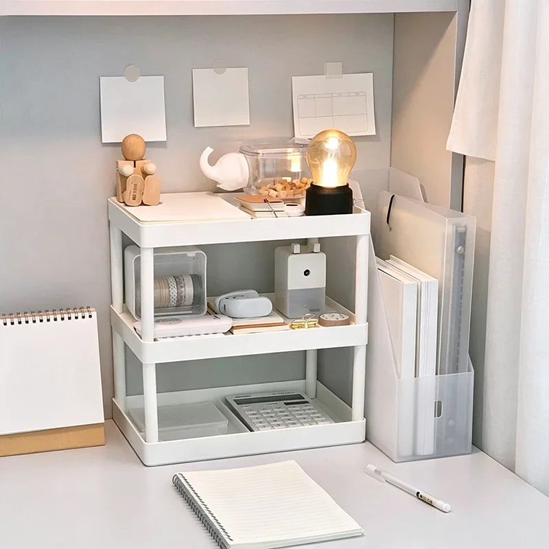 Versatile Double Layer Desktop Storage Rack Plastic Organizer for Bedroom Office Cosmetics Student Dormitory Small Items