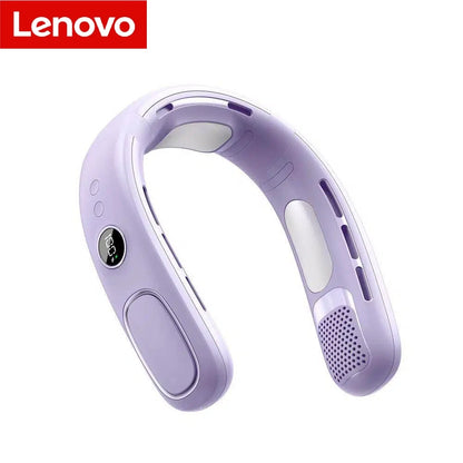 Lenovo Portable Neck Fan Mini Neck Cooler Bladeless Hanging Neck Fan 4000mah Usb Rechargeable IceCooling Fan Led Digital Display