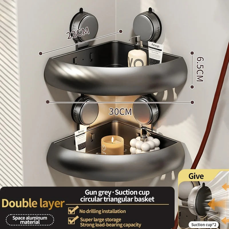 Wall-Mounted Suction Cup Bathroom Corner Storage Shelf – No-Drill Triangle Organizer Rack for Shower, Toilet & Washstand
