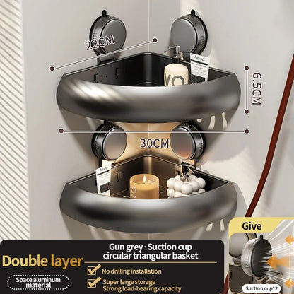 Wall-Mounted Suction Cup Bathroom Corner Storage Shelf – No-Drill Triangle Organizer Rack for Shower, Toilet & Washstand